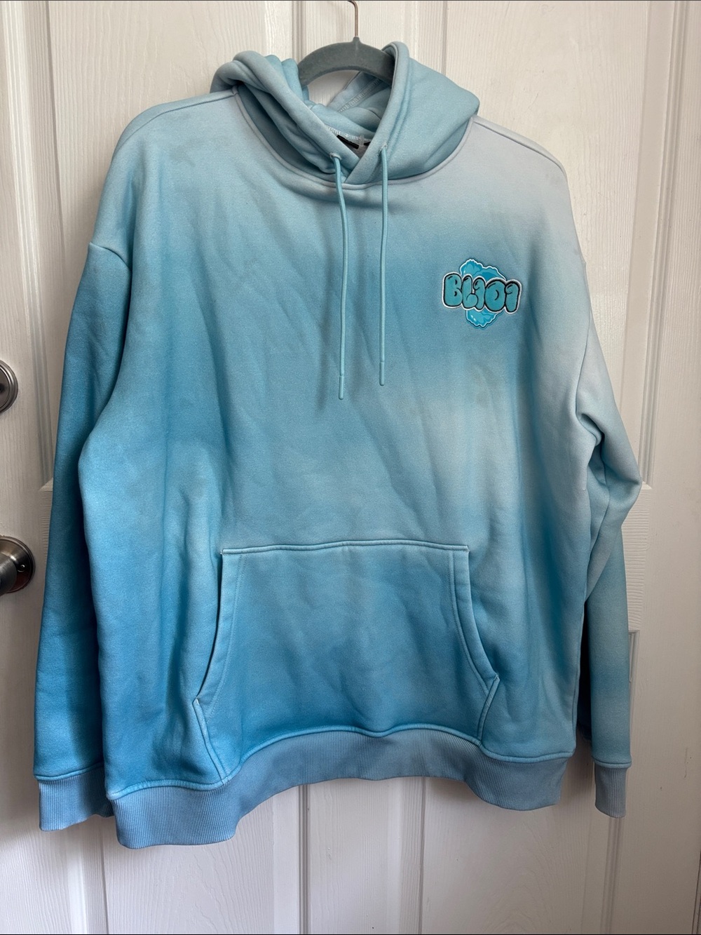 Baseball Lifestyle 101 Light Blue Ombre Men's Hoodie Sweatshirt Size Large
